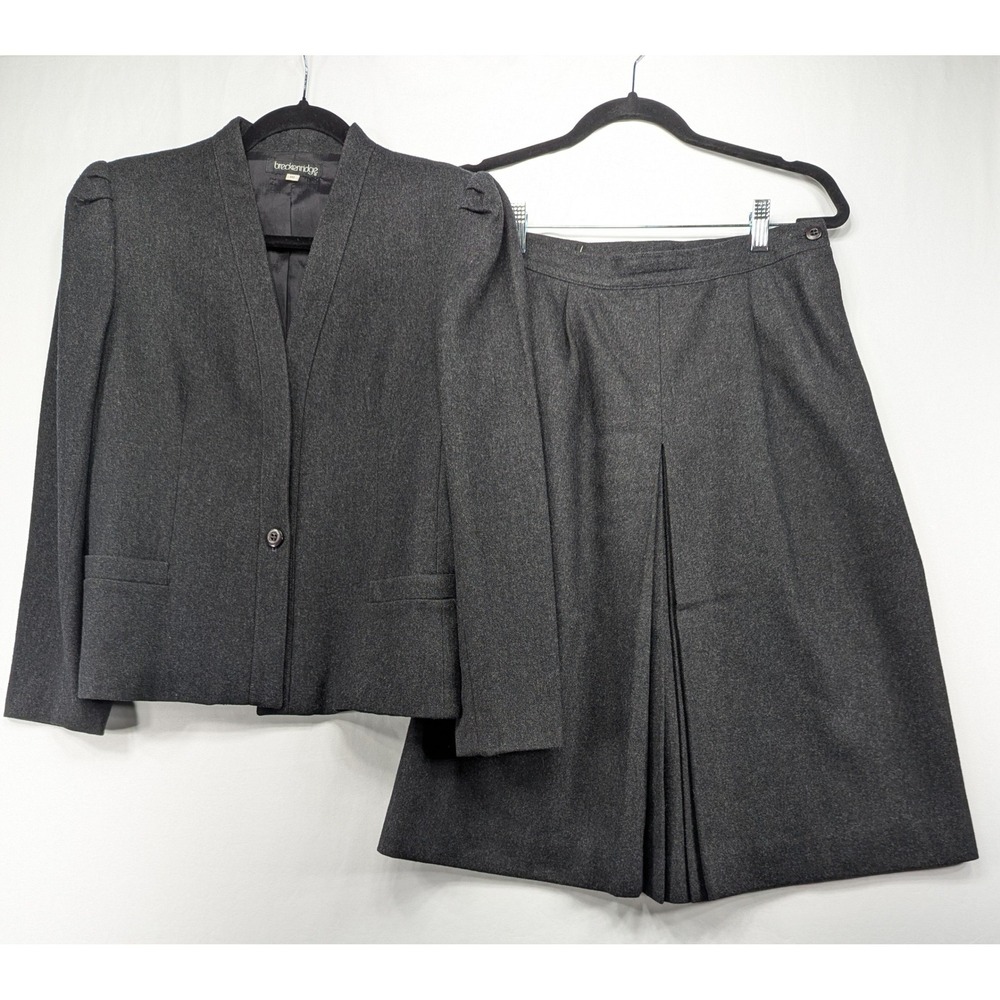 Breckenridge Vintage Wool Blend Skirt Suit Charcoal Gray Made in USA Size 10